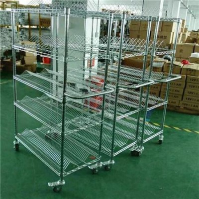 4 Tier SMT Material Storage Shelving Silver Steel Antistatic Trolley