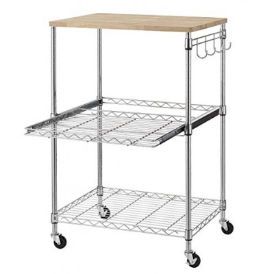 Kitchen Tableware Storage 3-Layer Chrome Pull out Shelving Cart 24" W X 14" D X 42" H